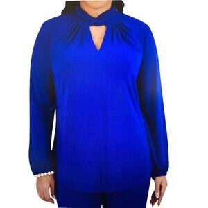 KASPER WOMENS TWISTED MOCK NECK LONG SLEEVE ROYAL Medium NWT
